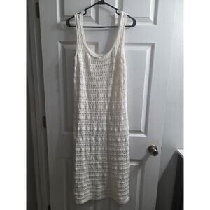 Old Navy Women's Sleeveless Crochet Knit White Maxi Dress Medium Side Slits